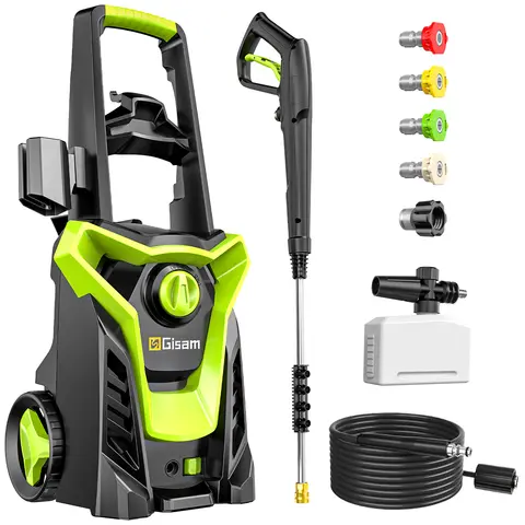 Gisam 4800PSI 1800W Electric High Pressure Washer Car Washer Gun Garden Washing Water Wash Spray Gun 180° Adjustable Nozzle
