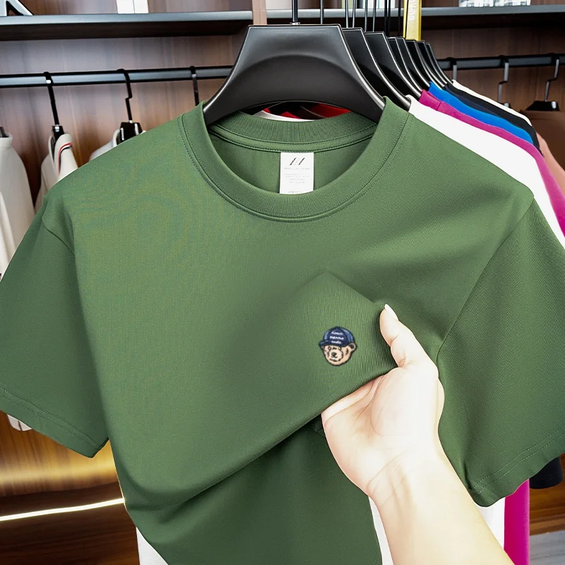 100% Pure Cotton High Quality Men Summer Short-Sleeved T-Shirt Round Neck Various Colors Embroidery Leisure Breathable Men'sWear