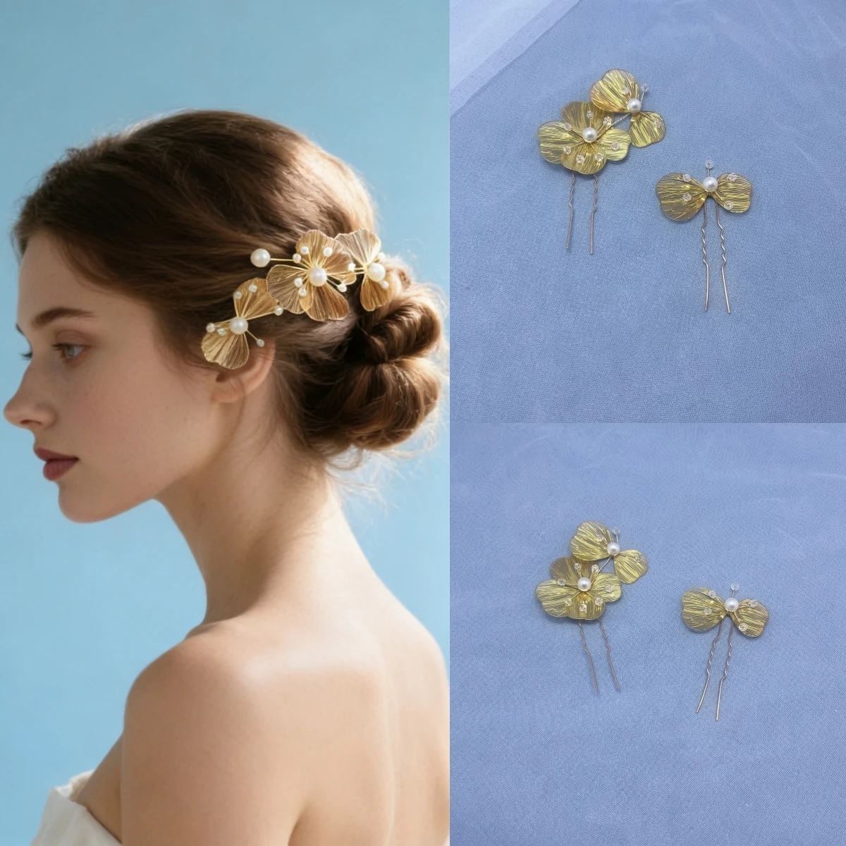 Handmade Fashion Crystal Flower Hair Clip Hairpin Alloy Leaf Hairpin Bridal Wedding Hair Accessories Jewelry Hair Clip Hairpin