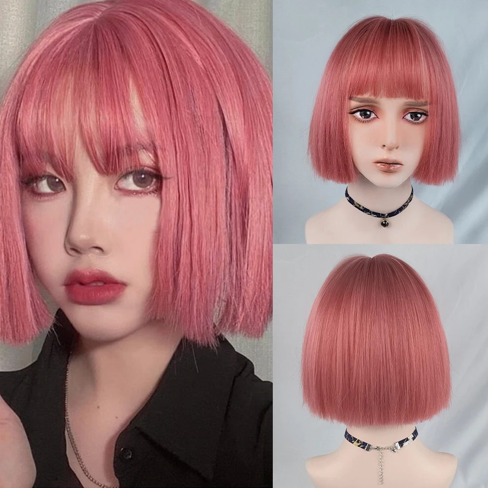 Perruque Lolita Synthétique Courte avec Frange pour Femme, Cheveux Lisses Vert Clair, Style BOB, Perruque Degré de Chaleur pour Cosplay 03/Party