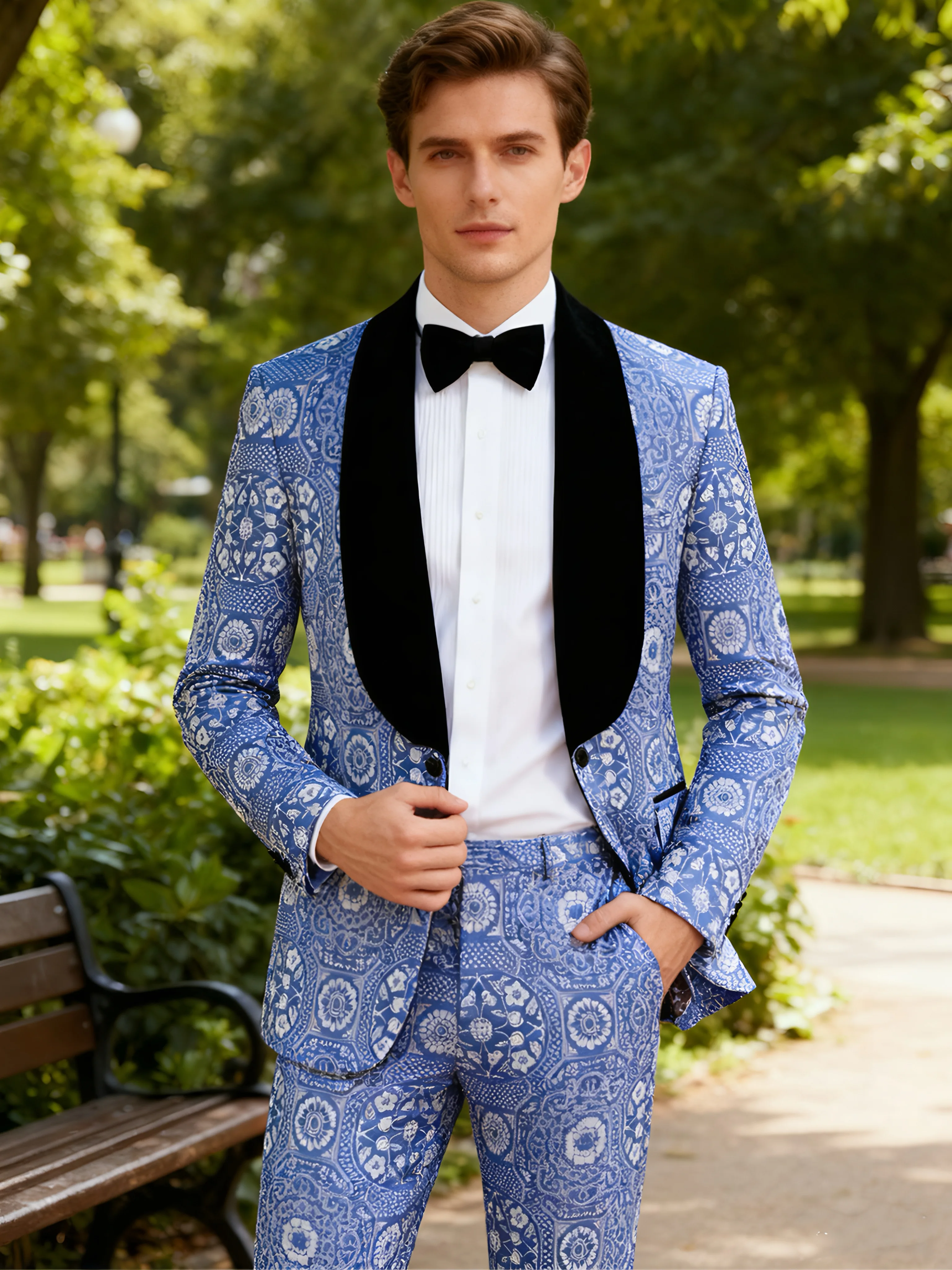 

Мужской костюмный комплект, облегающий комплект из 2 предметов, роскошный ужин, куртка и брюки, подходит для званого ужина и других случаев.