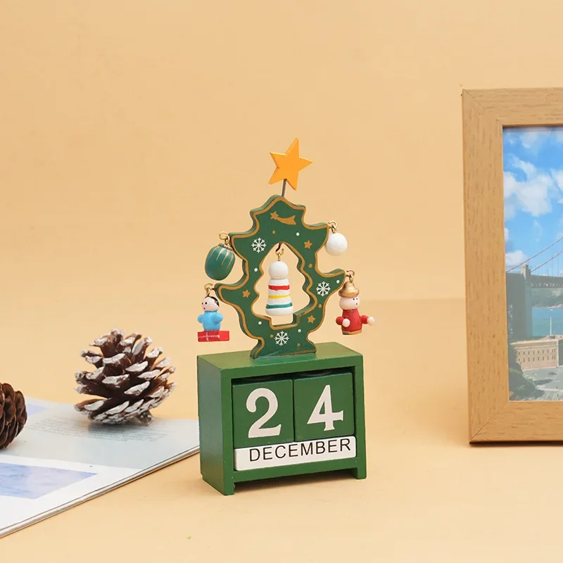 2024 Christmas Wooden Calendar Countdown Santa Claus Snowman DIY for Tabletop Ornaments Decoration Toys Gifts
