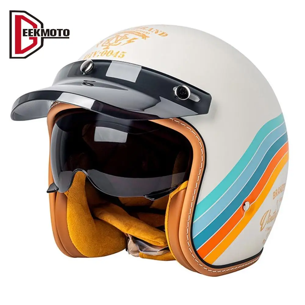 

Helmet Motorcycle Double Lens Casco Moto Helmet ABS Material DOT Approved Vintage Fashion Open Face Cycling Helmet Casque Moto