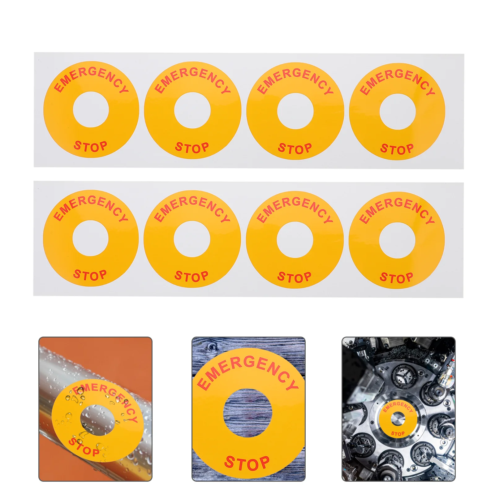 8 Pcs Emergency Stop Warning Equipment Label Sticker Outdoor English Sign Decal Pp Safety