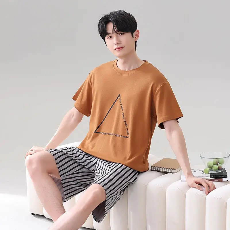 

Летний мужской пижамный комплект из модала, большой размер L-5XL, пижамный комплект, шорты с короткими рукавами, одежда для сна, молодежная спортивная ночная рубашка для мальчиков, пижама homme