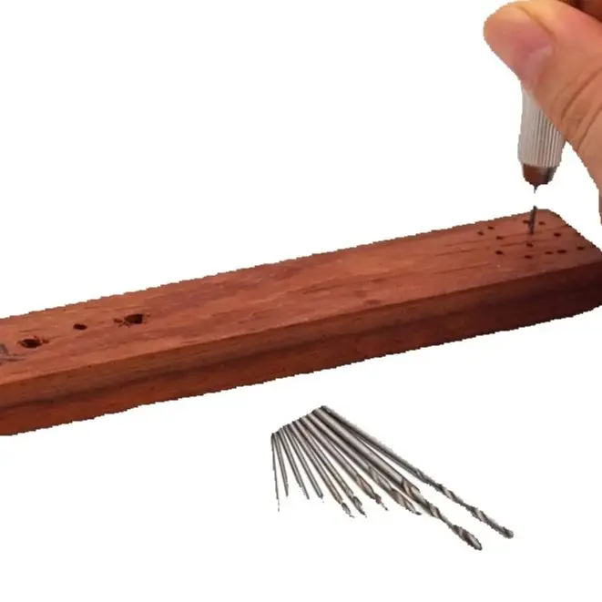 

Mini Hand Drill With Keyless Chuck10Pcs 0.8mm-3.0mm HSS Drill Bits For Woodworking Jewelers Diamond DIY Drilling Tool