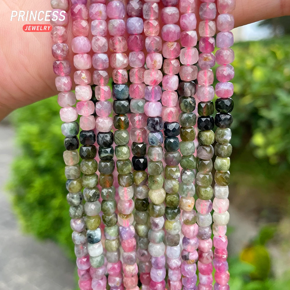 

A++ Natural 4mm Colorful Tourmaline Faceted Cube Beads Loose Gemstone Beads for Jewelry Making Wholesale Beads DIY Accessories