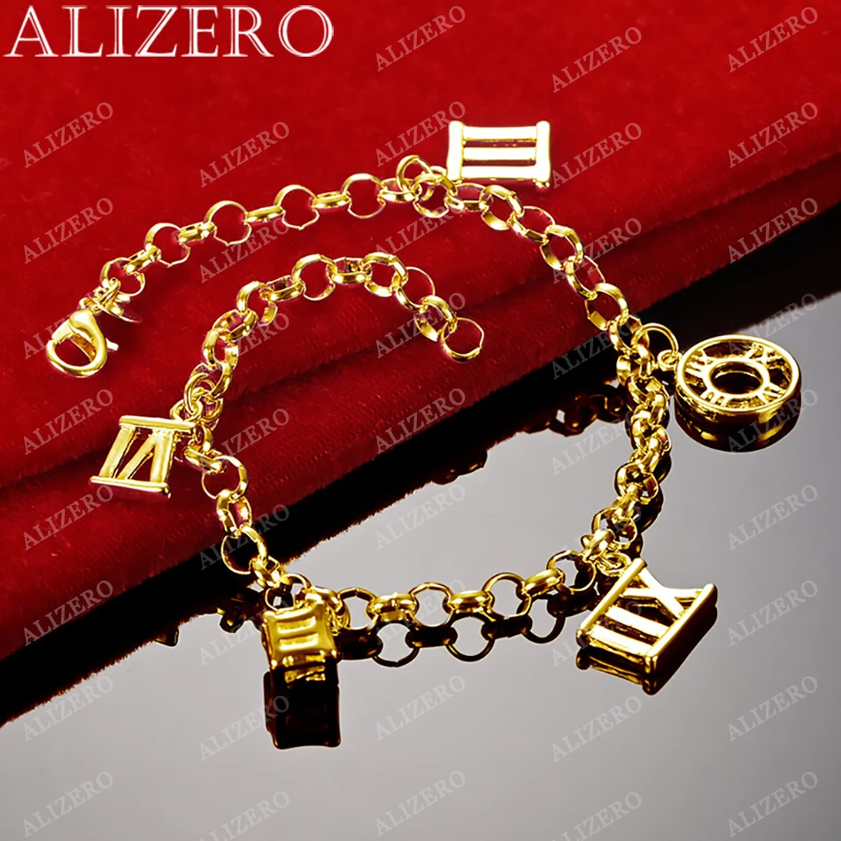 ALIZERO 18K Gold Roman Numerals Charms Bracelets For Women Fine Jewelry Wedding Banquet Party Gift Fashion Personality Bracelet