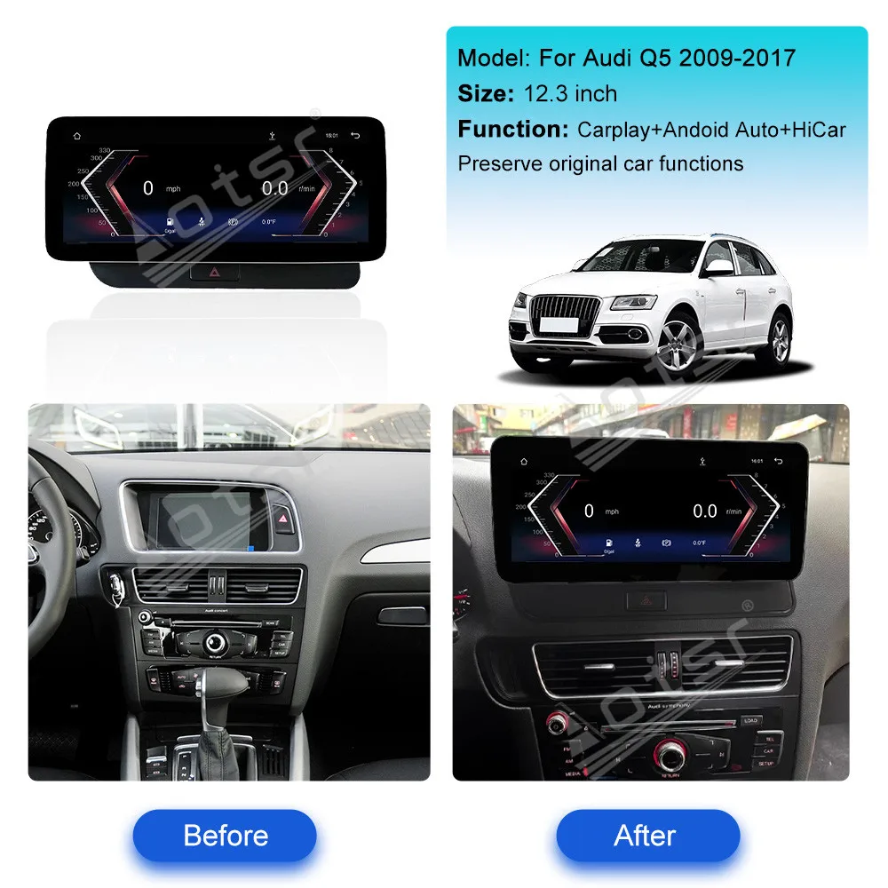 12.3 بوصة لينكس راديو السيارة CarPlay لأودي Q5 2009-2017 شاشة تعمل باللمس مشغل وسائط متعددة لتحديد المواقع والملاحة رئيس وحدة اكسسوارات السيارات
