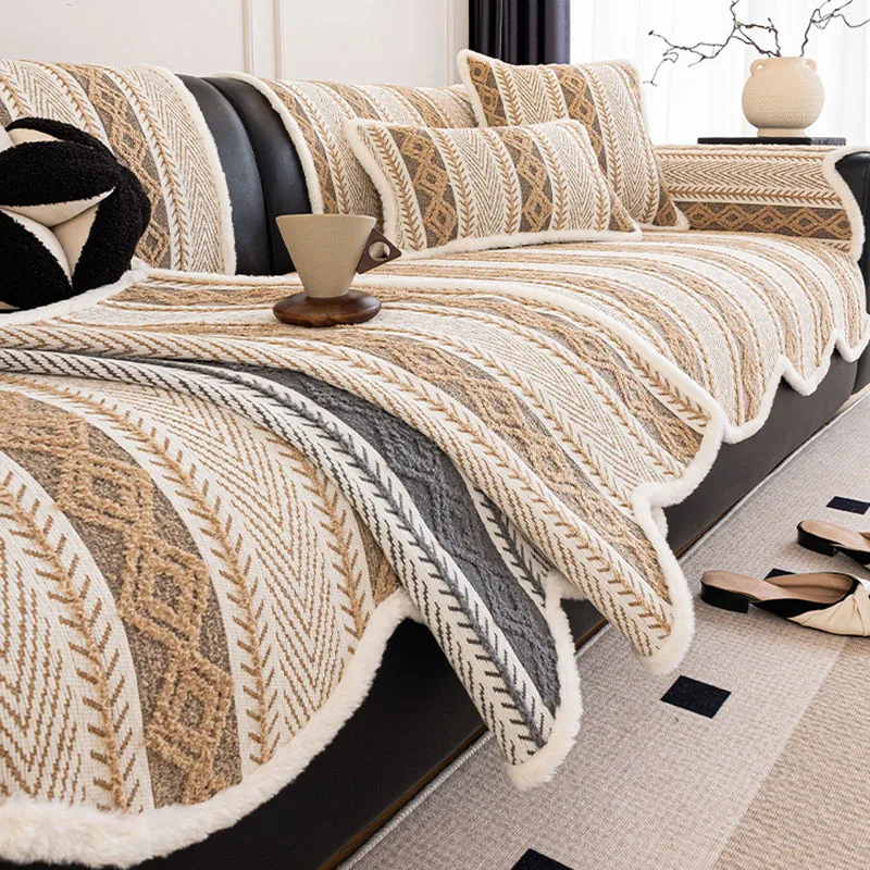Cozy Thick Chenille Jacquard Sofa Cushion New Four-Season Non-Slip Corner Couch Covers French Warm Anti-Scratch Armrest Towel