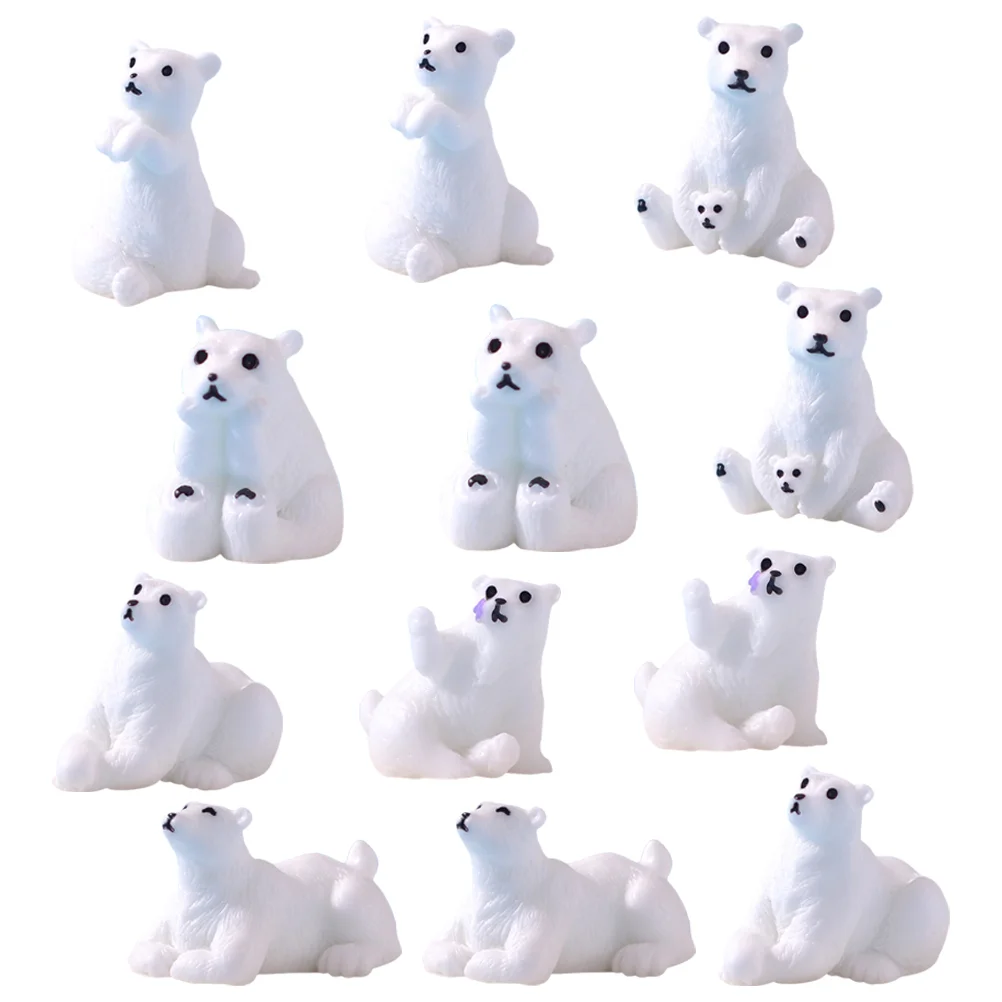 

12 Pcs Bear Garden Miniature Micro Landscape Small Decorations Tiny Statues Figurines Polar