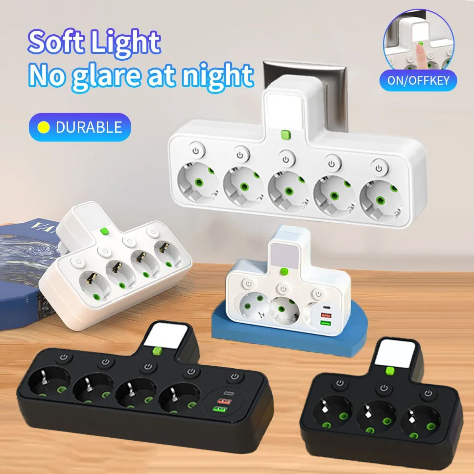 

EU Plug Socket Adapter Wireless Wall Charger Power Strip with AC Outlets USB Ports Type C 7-in-1 Plug Socket Adapter