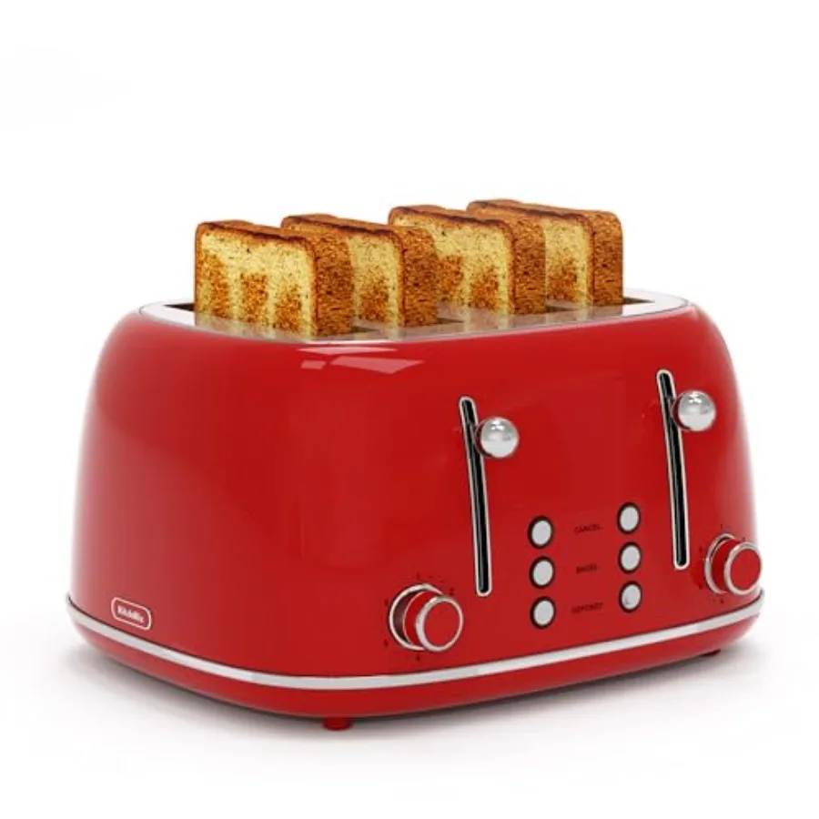 

4-Slice Retro Stainless Steel Toaster with 6 Shade Settings 1.5'' Wide Slots Cancel/Defrost/Reheat Functions Dual Independent C