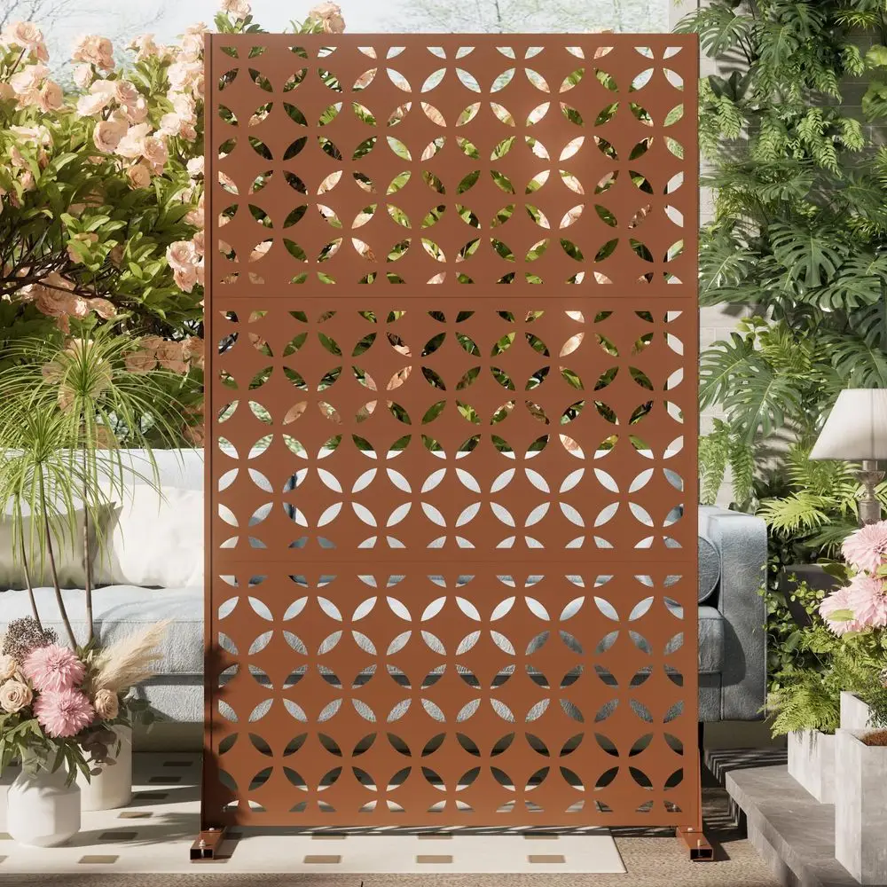 Privacy Screen Outdoor 72 H44 W Brown Freestanding Outdoor Privacy Panels with Stand, Decorative Fence for Patio, Deck, BalconyC