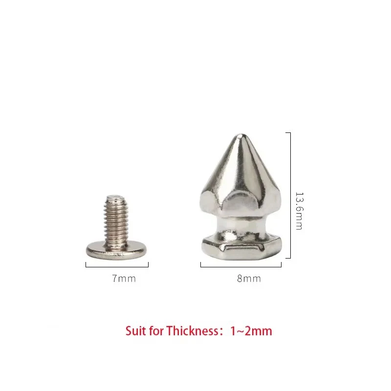 8*14mm 100sets Hexagonal Tower Type Cone Spots Zine Alloy Studs Leathercraft Rivets Bullet Spikes Punk Spike Rivets for Leather