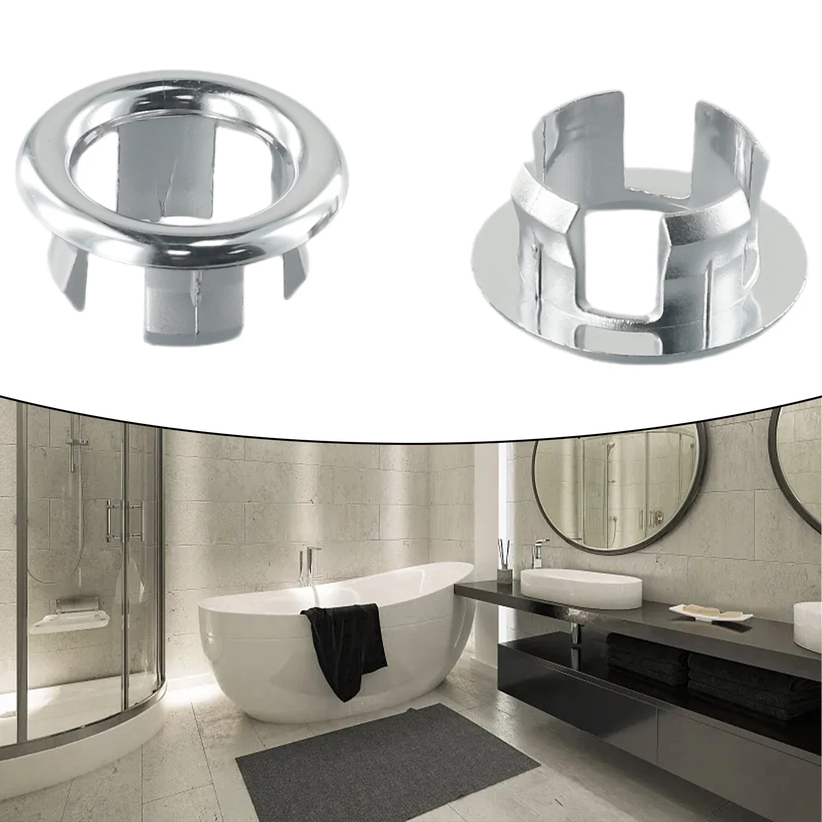 2pcs Overflow Ring Bathroom Basin Sink Overflow Ring Six-foot Round Insert Silver Chrome Hole Cover Cap 22mm-24mm