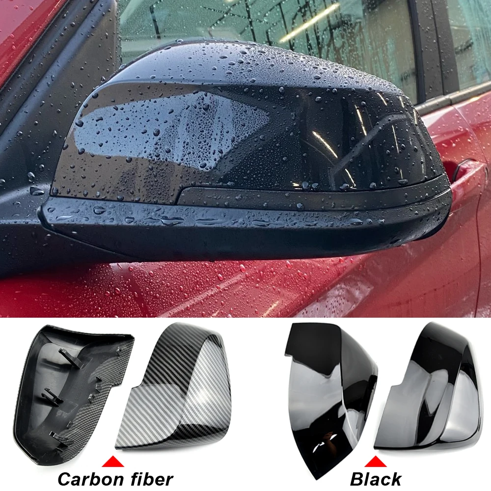 Car Rearview Mirror Shells Side Wing Mirror Cover Cap Bright black and Carbon Fiber Style Pair Fit For BMW F32 F30 F31 F33 F36