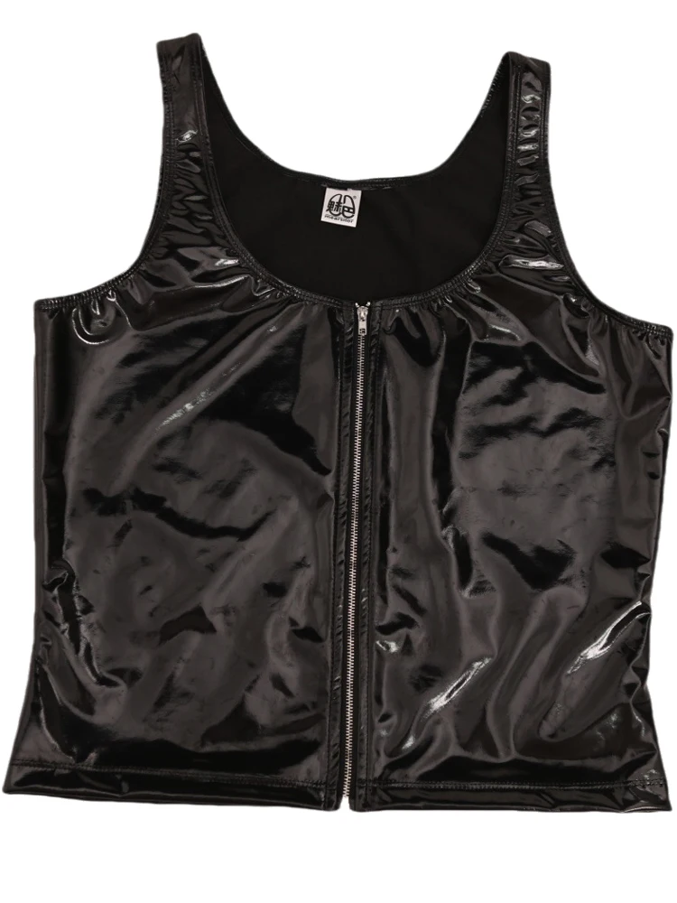 S-4XL Wet Look PVC Tank Top Shiny PU Leather Bustier Crop Tops Vest Tights Sleeveless Shirts Sexy Camis Cropped Croptop Clubwear