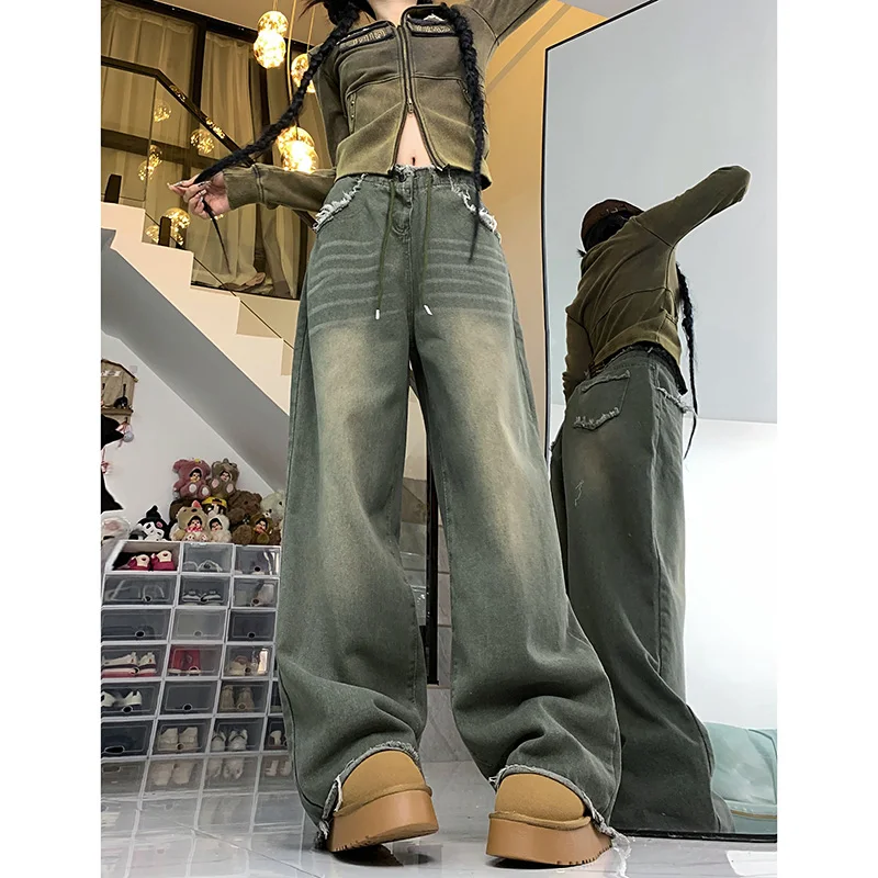 

WCFCX STUDIO Vintage 90S Baggy Straight Denim Trousers Female Y2K High Waist Loose Wide Leg Jeans Women Streetwear Casual Pants