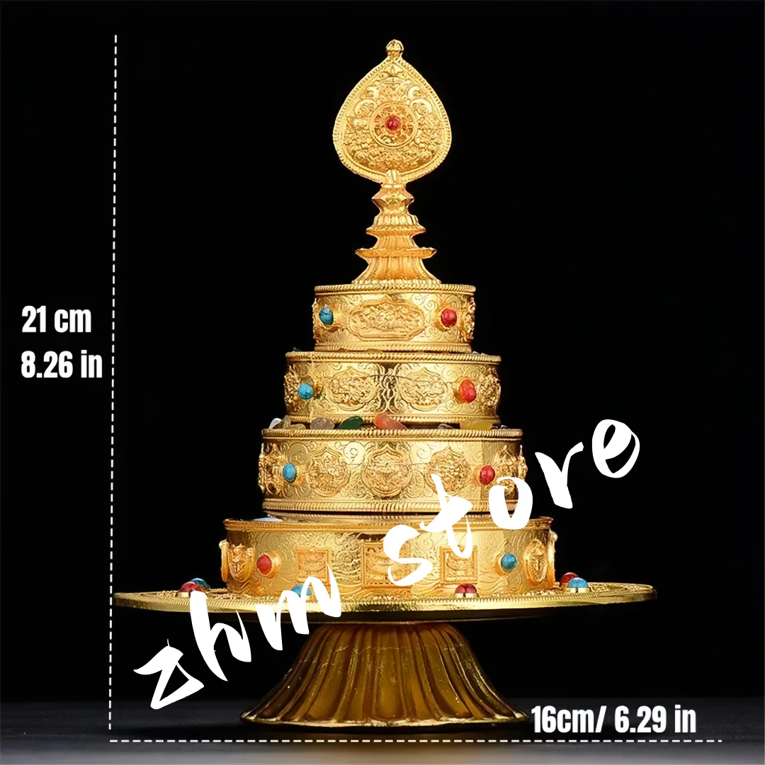 

4 Layer Buddhist Manza Plate Tantric Alloy Handicraft Auspicious Tibetan Tribute Gilt Buddhism Tray Home Gift Indoor Decorative