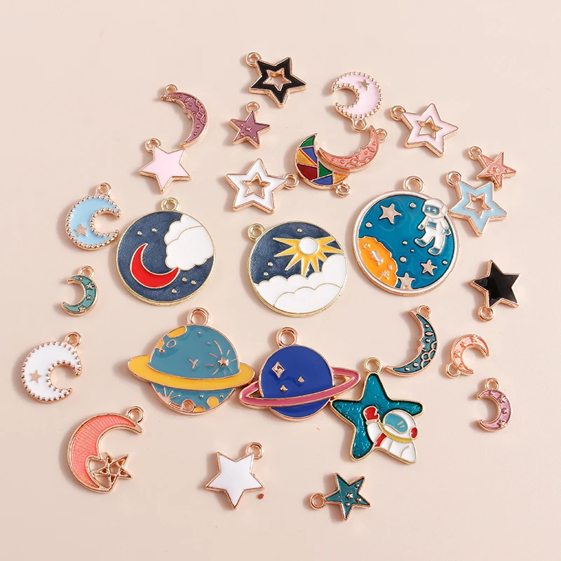 10pcs Enamel Galaxy Planet Space Charms Sun Stars Moon Pendants for Necklaces Bracelet Earrings DIY Jewelry Making Accessories