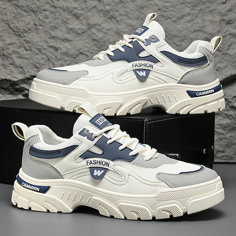 Fashion Low-top Platform Shoes for Men Summer Comfortable Mesh Breathable Sneakers Outdoor Leisure Light Lace-up Skateboard Shoe