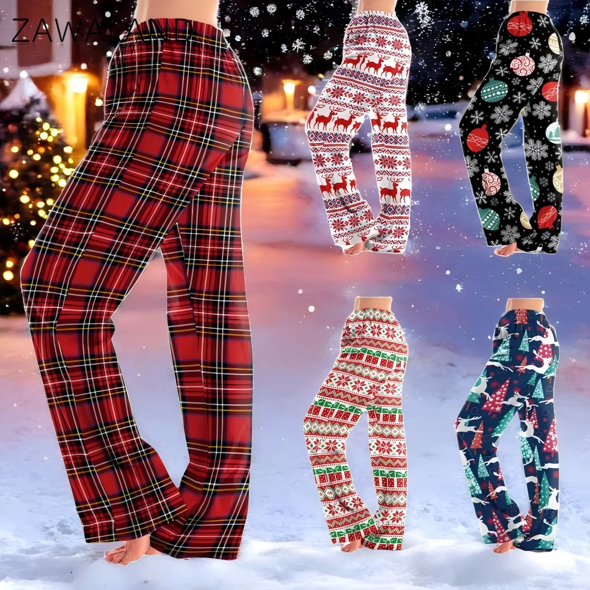 

Women Ugly Christmas Striped Grid Pants Autumn Festival Cosplay Costume Snowflake Elk Pattern Pajamas Trousers Casual Long Pants