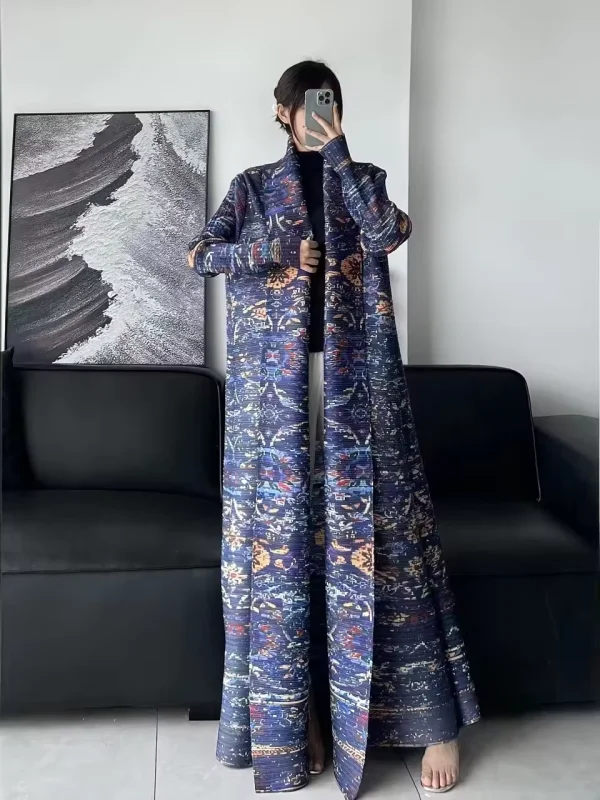 

Женский длинный кардиган из мусульманской абаи с геометрическим принтом Ближневосточного востока, свободный крой, легкий открытый передний халат в стиле ретро.