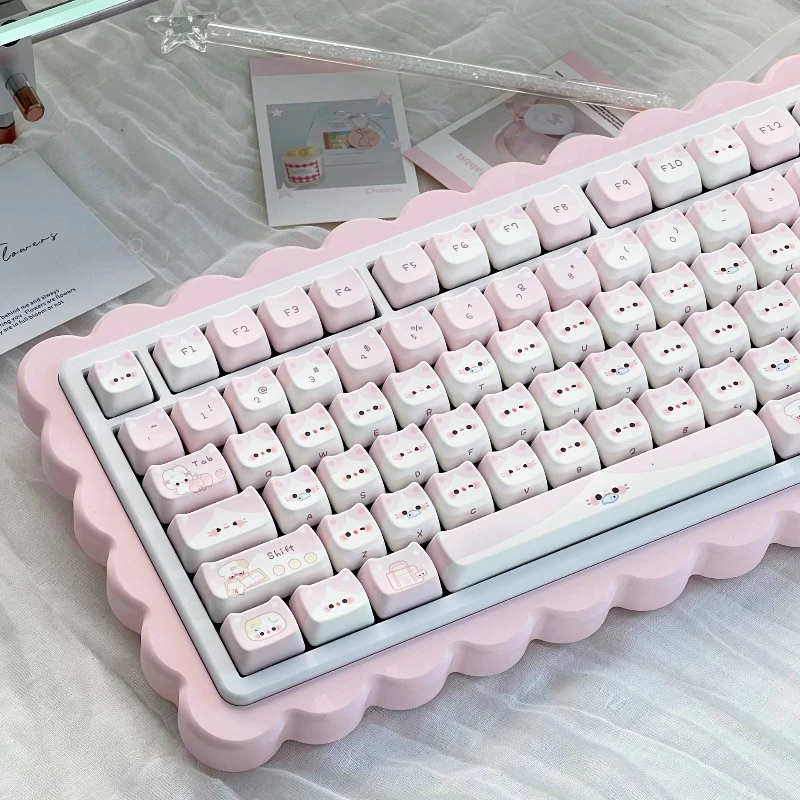 Pudding Cat Keycap MAO Profiel Keycaps PBT Leuke Kat Oor Gepersonaliseerde Aangepaste Berry Cat Key Caps Set MX Mechanische Toetsenbord Cap