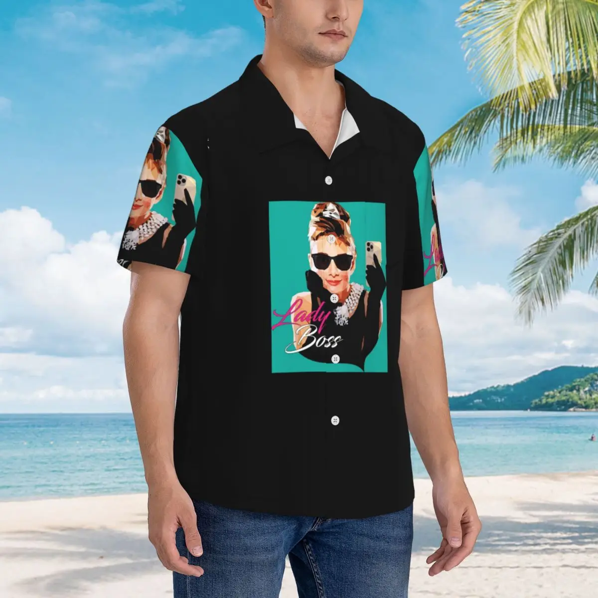 

Hepburn Audrey Hepburn Hawaiian Shirts Casual Men Short Sleeve Shirt for Summer Beach Men's Button Tops
