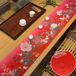 Classic Vintage Chinese Tablecloth Waterproof  Long Rectangle Zen Tea Art Table Runner Antique Hundred Flowers Table Cover