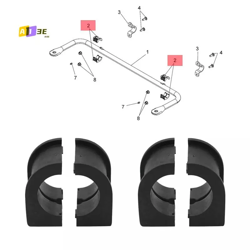 A03E-2Pcs Rear Stabilizer Bar Bushings For Polaris Ranger 500 570 499 700 800 900 1000 5439731 5438903 5437423 5433866