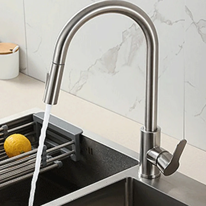 Brushed Gold Kitchen Faucet Pull-Out Sprayer 360 ° Rotation Single Handle Mixer Gold Pull-Out Kitchen Tap