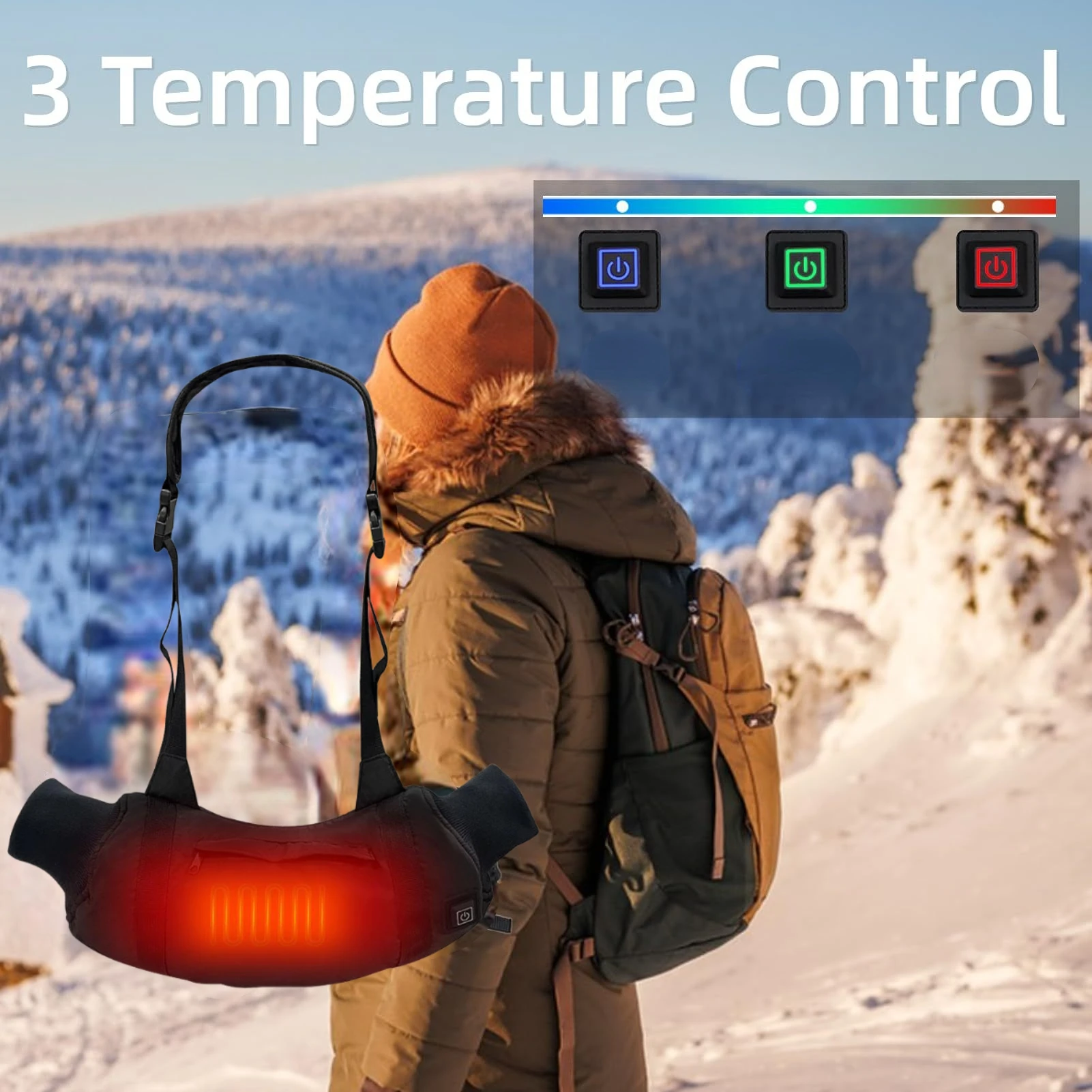 

Outdoor Temperature Adjustable Heated Hand Muff USB Rechargeable Hand Warmer for Ice Fishing Camping Electric Hand Muff