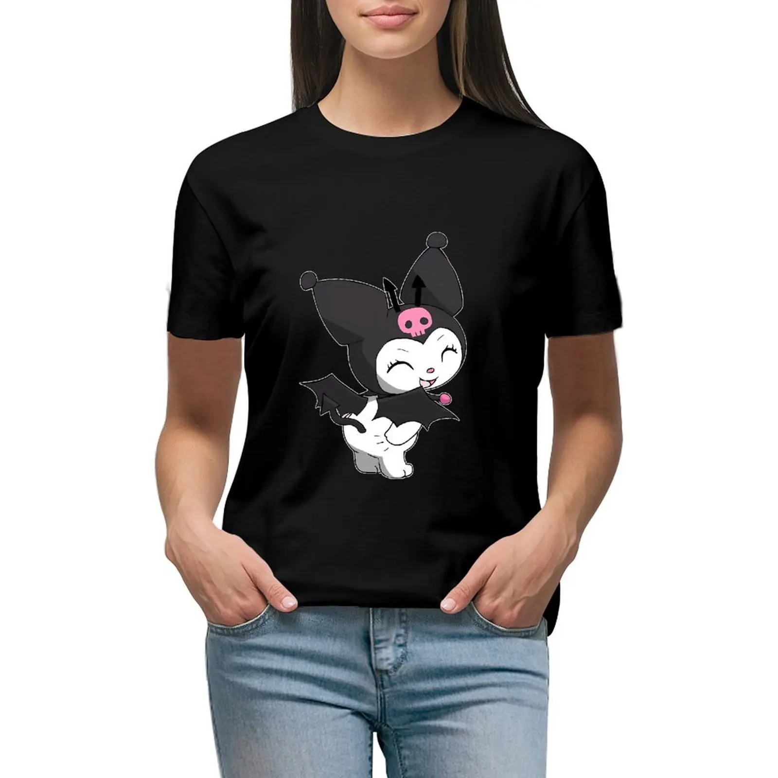 

Модная футболка Sanrio Kuromi Y2k, женская одежда, летние повседневные милые футболки, одежда