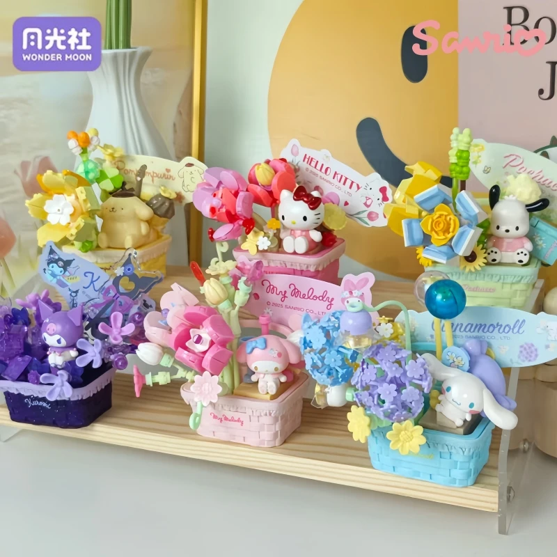 

Sanrio Secret Flower Building Block Hello Kitty Kuromi Splicing Model My Melody Pochacco Ornaments Educational Toy Gift