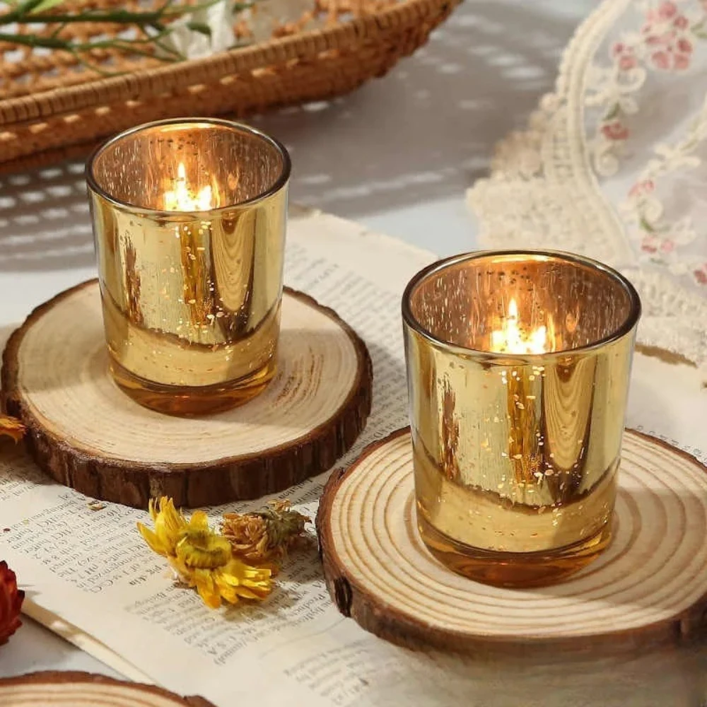 6/12 Stück Galvanisierte Glas-Kerzenhalter LED-Teelicht Glasbecher Flammenlose Teelicht-Kerzenständer für Feiertage, Partys und Hochzeitsdekoration