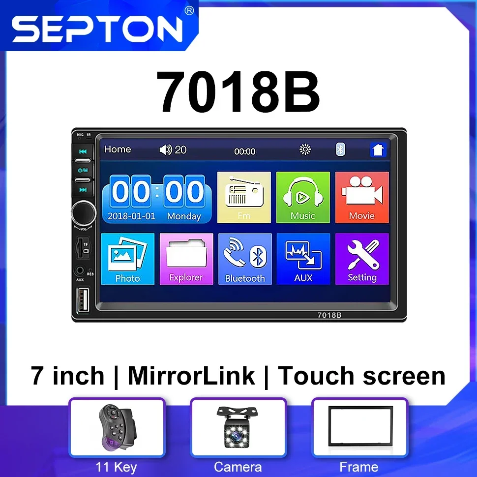 

SEPTON 7'' Universal Car MP5/BT/FM Mirror Link CE Auto Radio Multimedia Player Car Radio HD Touch Screen Stereo Automotive 2Din