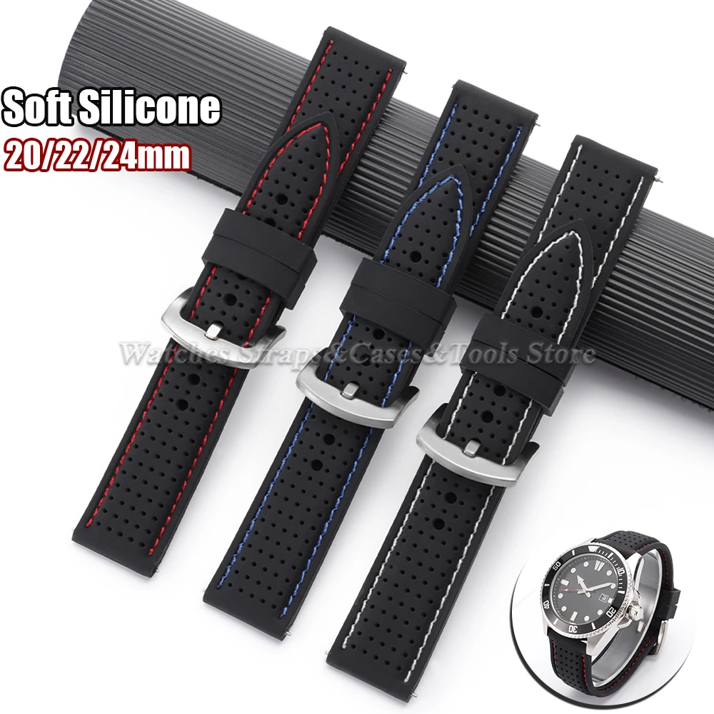 New Breathable Silicone Sports Band for Huawei for Samsung Watchband 20mm 22mm Rubber Strap for Tissot for Omega for Seiko Watch