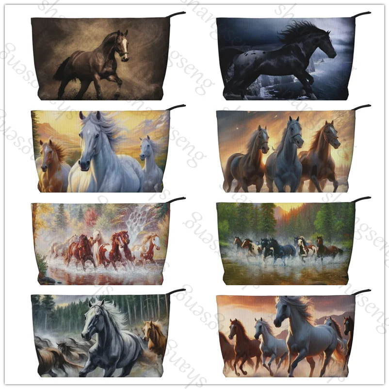 

Cosmetic bag toiletry storage bag ladies box, corduroy cosmetic bag, travel zipper storage bags Horse animal