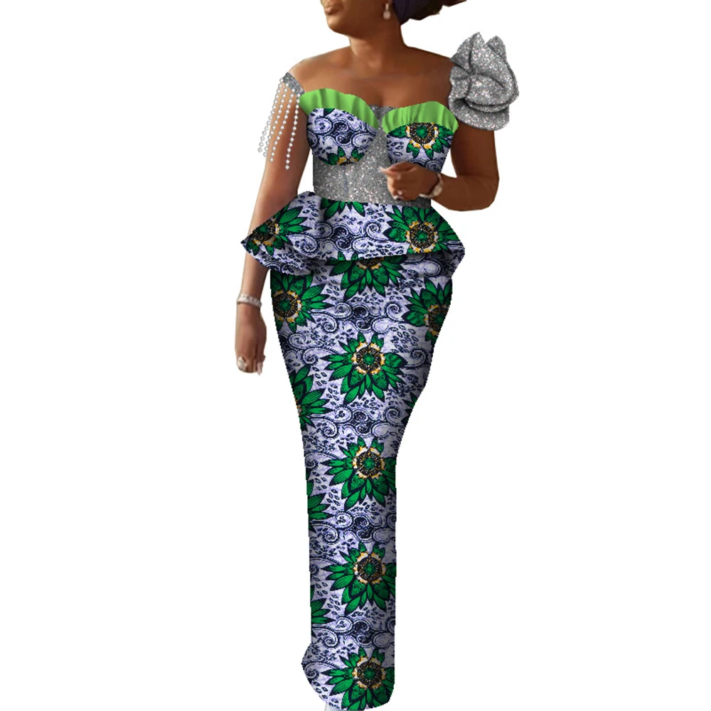 Women African Dress Off The Shoulder Long Maxi Dress Evening Dress African Clothing Custom Made Dashiki Ankara  WY090