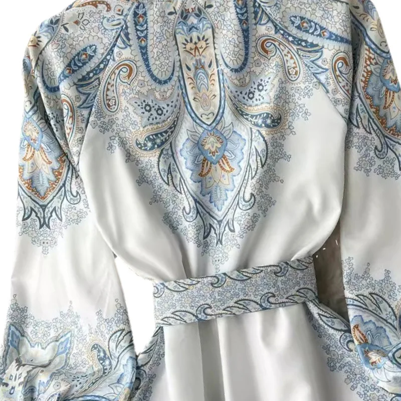 Bohemian Style Party Dress Women Lapel Short Sleeved Printed Floral Dresses Ladies Spring Summer Elegant Slim A-line Midi Robe