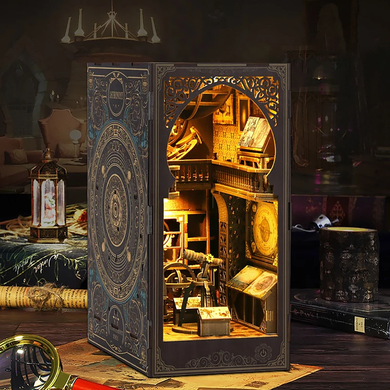 Zestaw półek na książki DIY Book Nook Kit 3D Drewniany domek dla lalek Puzzle Półka na książki Wkładka Dekoracja z oświetleniem LED Model domku dla lalek Prezenty urodzinowe