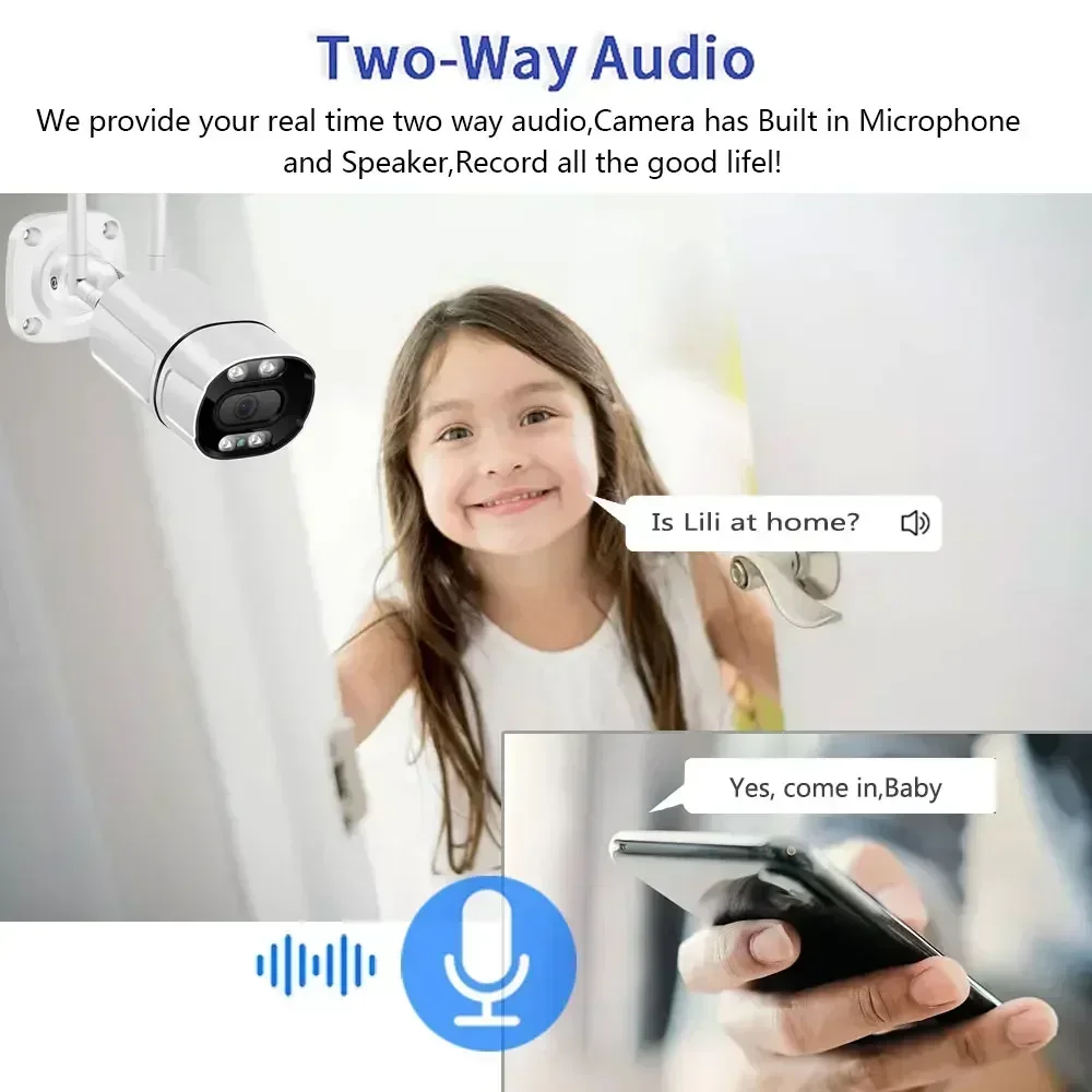 10CH 5MP 무선 비디오 감시 보안 카메라 시스템 10CH P2P NVR 양방향 오디오 컬러 야간 투시경 WIFI IP 총알 카메라