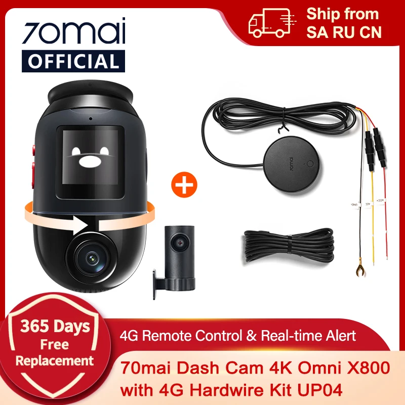 

70mai Dash Cam 4K Omni X800-2 Set with 4G Module UP04 Supercapacitor 360° Rotating Real-time Alert Remote Control 70mai 4K X800