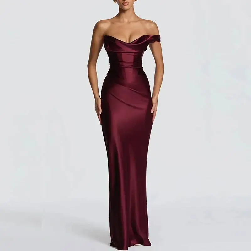 2026 Summer Autumn Women Evening Party Dresses Satin Maxi Long Dress Fashion One Shoulder Backless Bandage Bodycon Vestidos