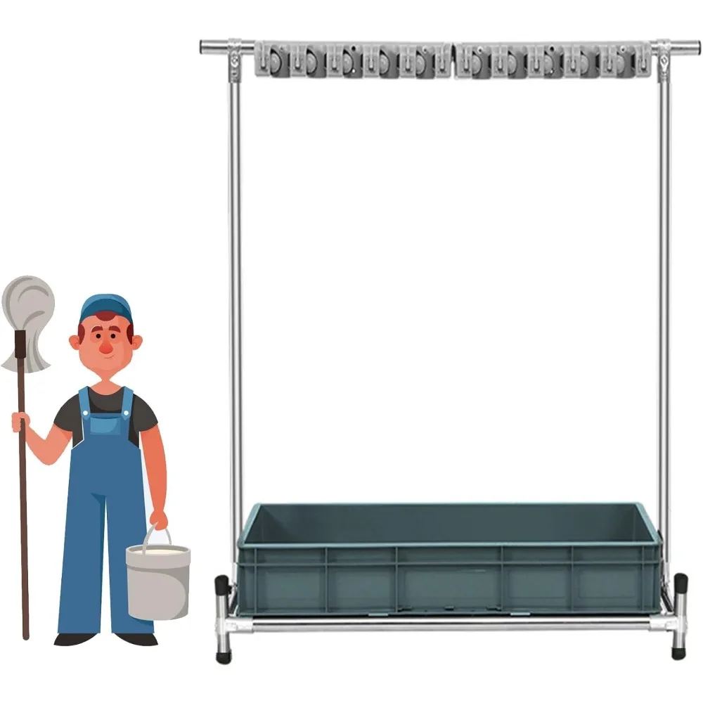 

Portable Broom and Mop Holder, Commercial Cleaning Cart, Storage Organizer, Umbrella Stand with Mop Drain Rack Feature