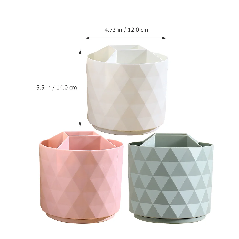 

3Pcs Makeup Brush Holder Large Capacity Rotary Organizer Smooth Flat Bottom Design for Pens Lipstick and Cosmetics Storage