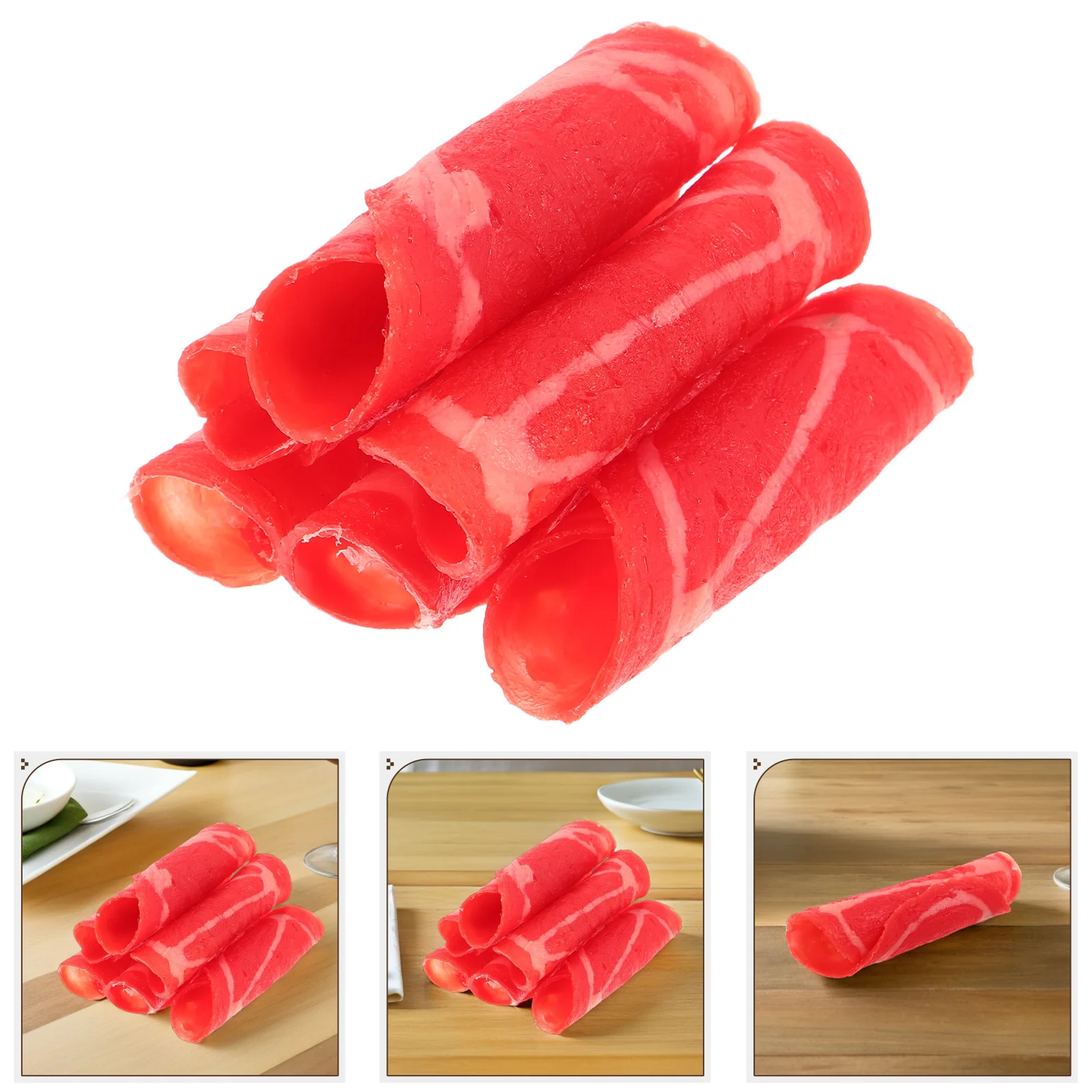 

6pcs Simulated Beef Rolls Realistic Artificial Meat Props For Hotpot Display Faux Food Decor Fake Meat Pieces Restaurant