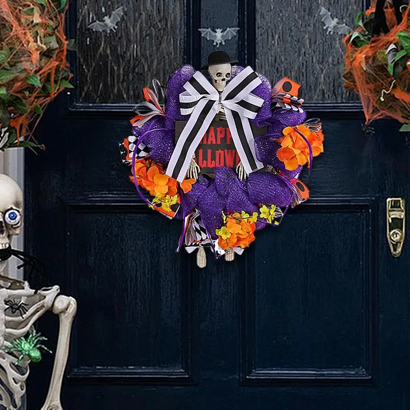 

Halloween Door Wreath Halloween Skeleton Door Wreath Home Decorations 36.5cm Scary Door Decor For Halloween Home Parties Supply